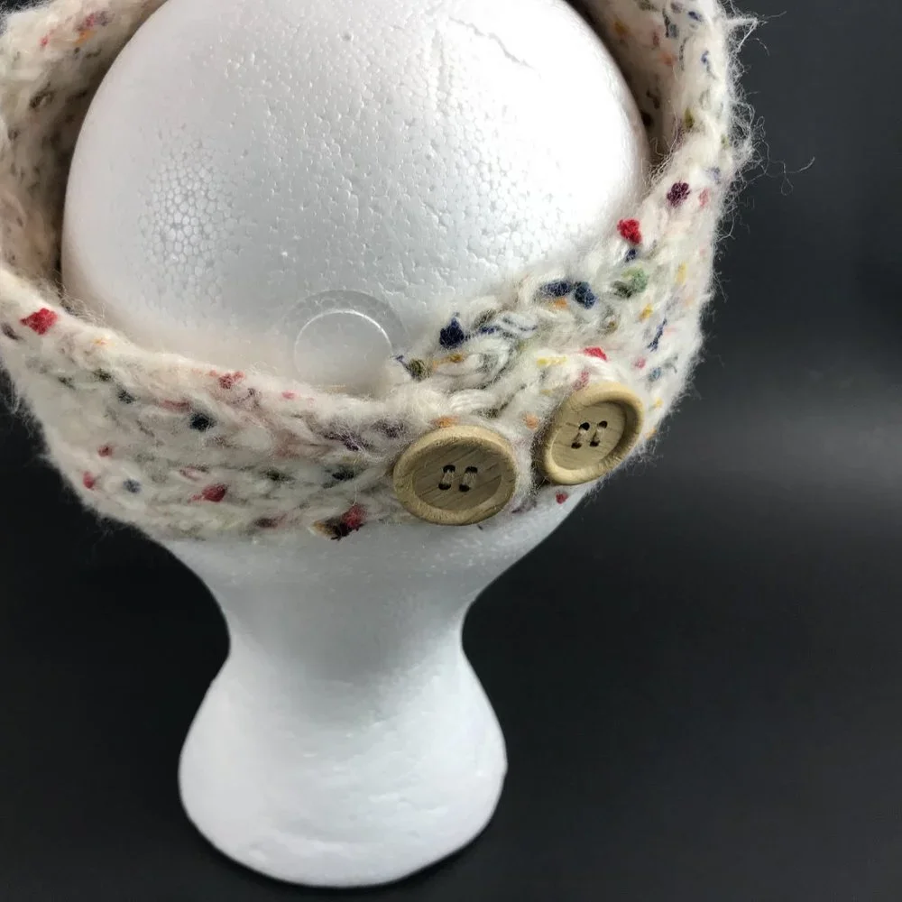 Creme Knit headband with knit flower accent